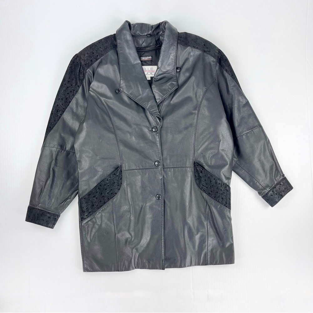 Wilsons Pelle Studio Thinsulate Lined Long Sleeve Leather Button Down Jacket Top